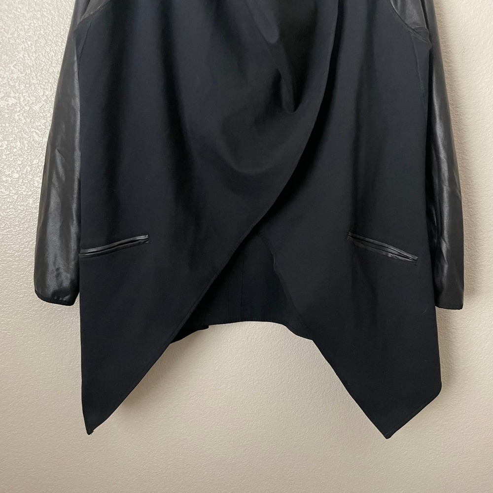 Spanx Drape Front Jacket Womens XL Black Faux Leather Asymmetrical Open Front - Picture 5 of 11